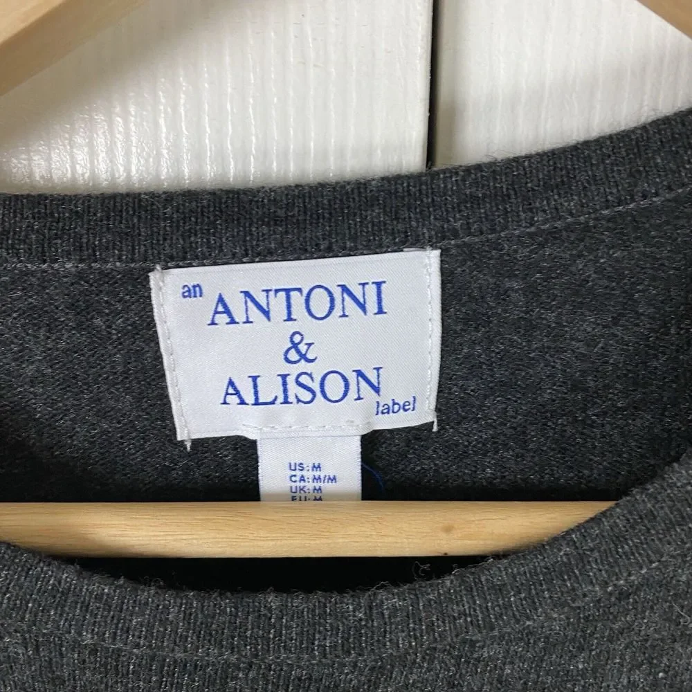 Antoni & Alison M Sweater Pullover Wool Cashmere Reindeer Sequin Gray Christmas